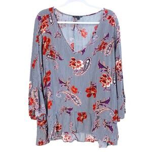 Unique Spectrum Plus Size 3X Women's Striped Floral Peasant Tiered Top Blue